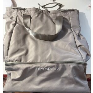 Beyond Yoga Nylon Drawstring Backpack Tote Bag Gray Convertible Straps Gym Yoga